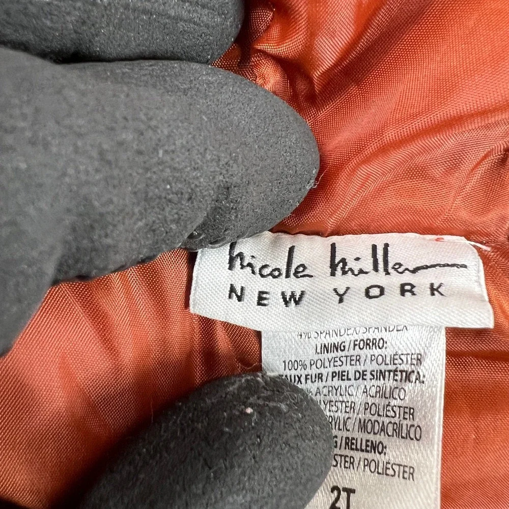 Nicole Miller Corduroy Puffer Vest 2T Orange Women Faux Fur Hood Quilted Zip
